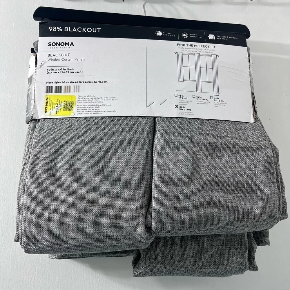 Sonoma goods for life Blackout Window Curtain Panel 50 x 108 Dynasty Grey 2 Pack